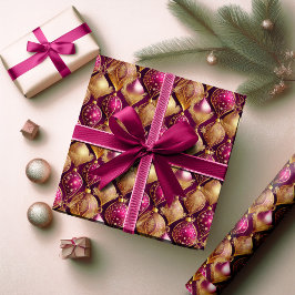 Papel De Regalo Patrón de Navidades de oro magenta#12 ID1009