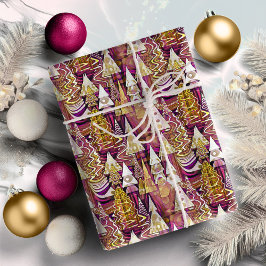 Papel De Regalo Patrón de Navidades de oro magenta#25 ID1009