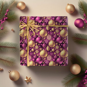 Papel De Regalo Patrón de Navidades de oro magenta#31 ID1009