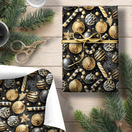 Papel De Regalo Patrón de Navidades de oro negro #12 ID1009