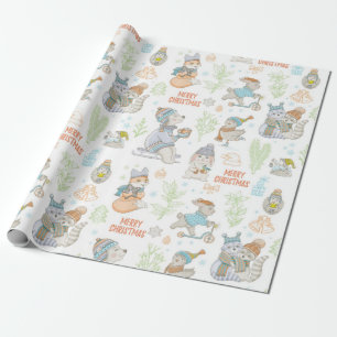 Papel De Regalo Patrón De Navidades De Oso Y Amigos