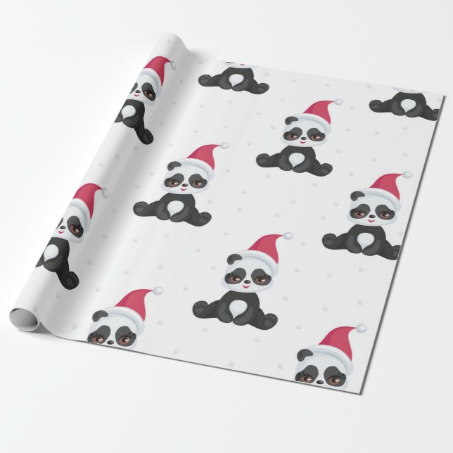 Papel De Regalo Patrón de Navidades de Pandas Feliz (Desenrollado)