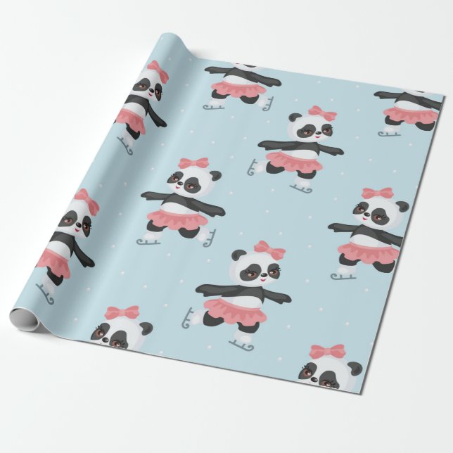 Papel De Regalo Patrón de Navidades de Pandas Feliz (Desenrollado)