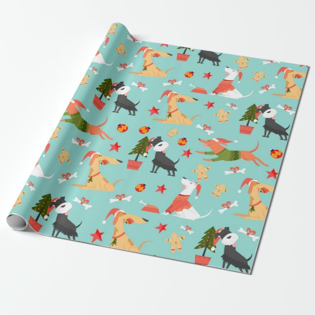 Papel De Regalo Patrón de Navidades de perros felices (Desenrollado)