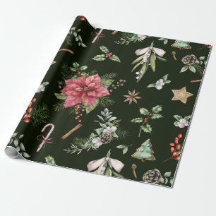 Papel De Regalo Patrón de Navidades de Poinsetta de color de agua