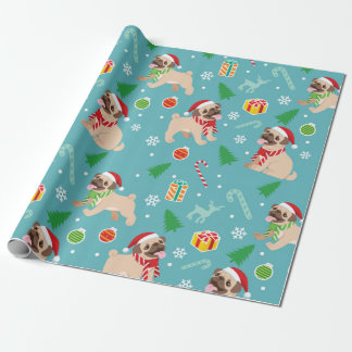 Papel De Regalo Patrón de Navidades de Pug Feliz