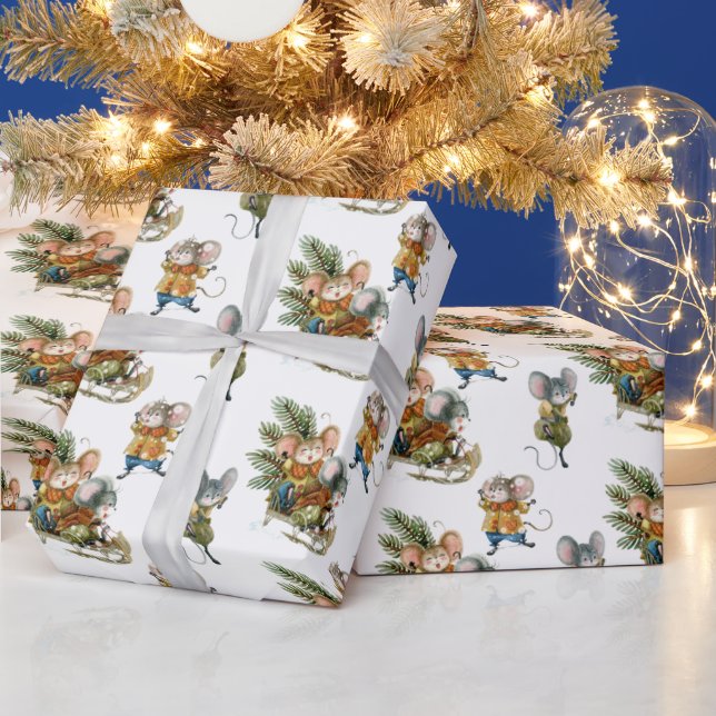 Papel De Regalo Patrón de Navidades de ratones juguetones (Vacaciones)