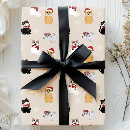 Papel De Regalo Patrón de Navidades de Santa Cats Cute Mascotas Ki