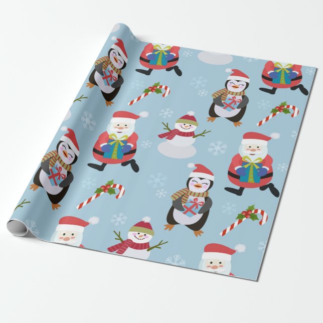 Papel De Regalo Patrón de Navidades de Santa/Pingüino/Snowman (Desenrollado)