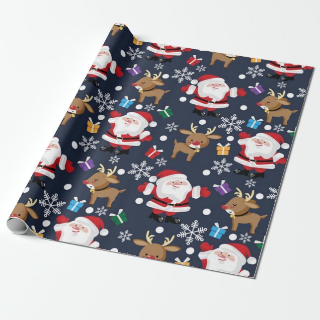 Papel De Regalo Patrón de Navidades de Santa/Rudolph (Desenrollado)