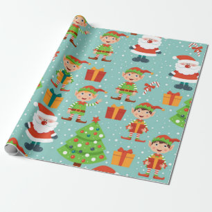 Papel De Regalo Patrón de Navidades de Santa y Elfs