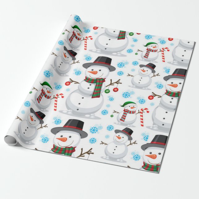 Papel De Regalo Patrón de Navidades de Snowman (Desenrollado)