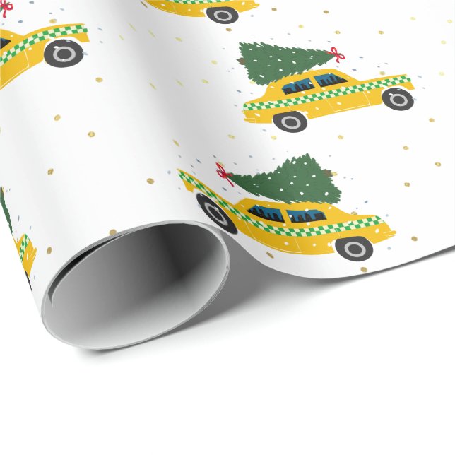 Papel De Regalo Patrón de Navidades de taxi amarillo pálido (Esquina del rollo)