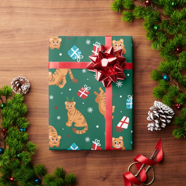 Papel De Regalo Patrón de Navidades de tigres de bebé (Regalo de vacaciones)
