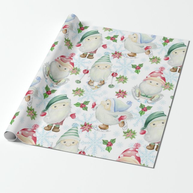 Papel De Regalo Patrón de Navidades de Winter Gnome (Desenrollado)