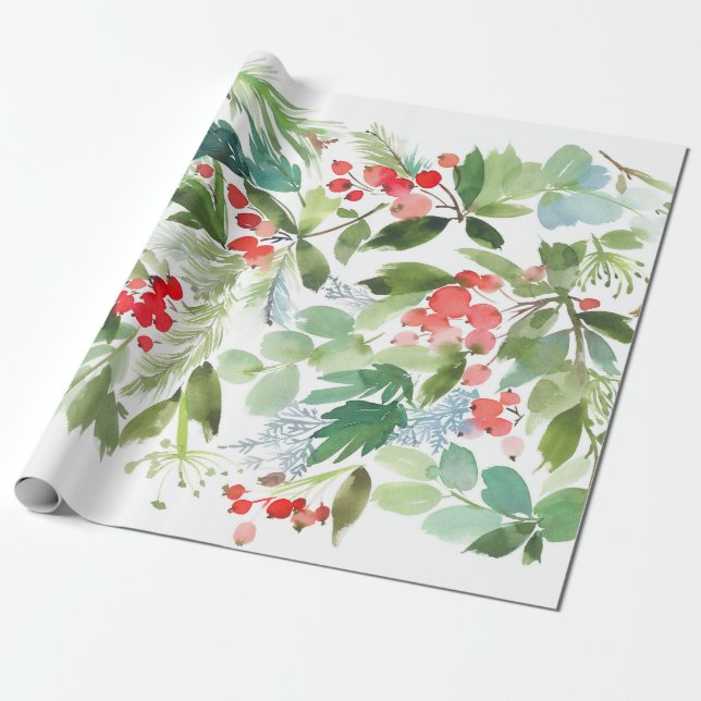 Papel De Regalo Patrón de Navidades de Winterberry Holly (Desenrollado)