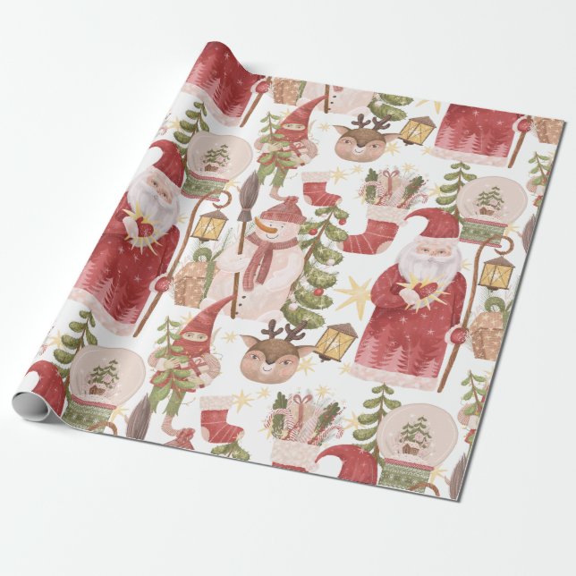 Papel De Regalo Patrón de Navidades del Globe de Nieve de Santa Sn (Desenrollado)