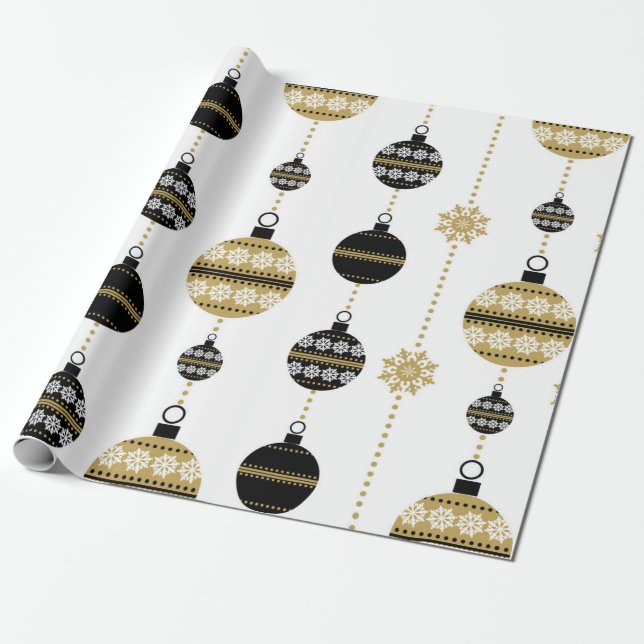 Papel De Regalo Patrón de Navidades dorados/negros/blancos (Desenrollado)