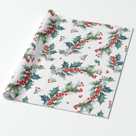 Papel De Regalo Patrón de navidades Holly y Berries