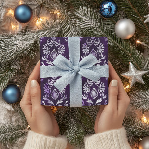 Papel De Regalo Patrón de Navidades lujosos morados y plateados