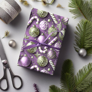 Papel De Regalo Patrón de Navidades morados verdes#12 ID1009