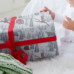 Papel De Regalo Patrón de Navidades Naturales de Animales Forestal