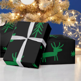 Papel De Regalo Patrón de Navidades negros de pino verde