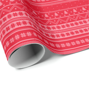 Papel De Regalo Patrón de Navidades Nórdicos Sweater Rojo Y Rosa