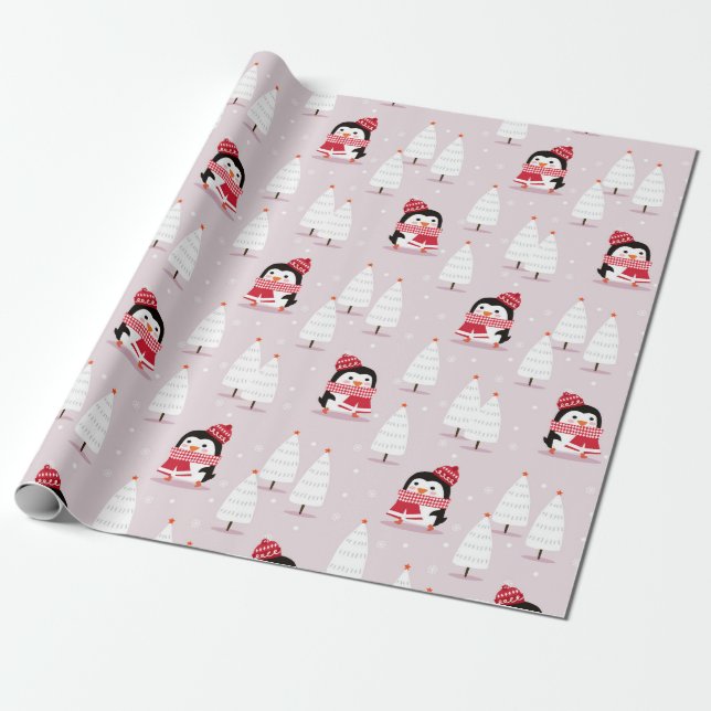 Papel De Regalo Patrón de Navidades pingüinos (Desenrollado)