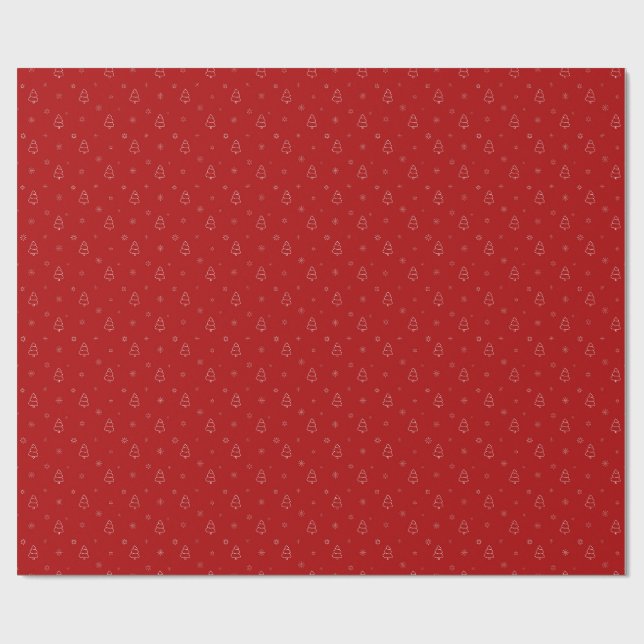 Papel De Regalo Patrón de Navidades rojos.Árboles festivos y copos (Superficie plana)