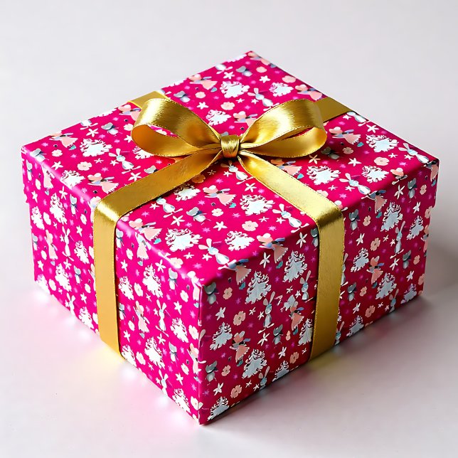 Papel De Regalo Patrón de Navidades rosa 🎄 pastel brillante (Bright Pink🎄 Pastel Christmas pattern Wrapping Paper)