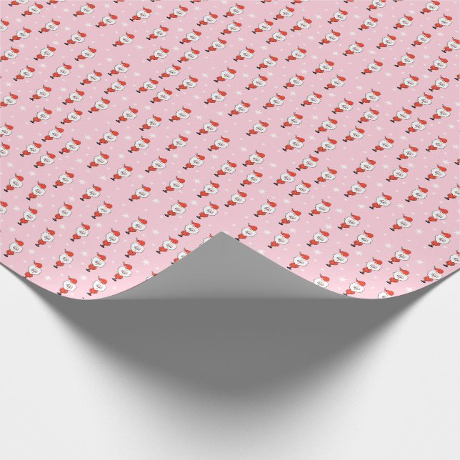 Papel De Regalo Patrón de Navidades rosados con Santa (Esquina)