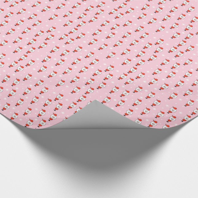 Papel De Regalo Patrón de Navidades rosados con Santa (Esquina)