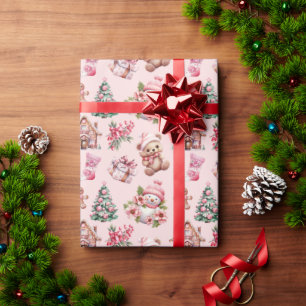 Papel De Regalo Patrón de Navidades rosados pasteles singulares - 