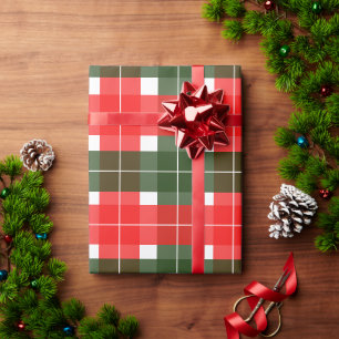 Papel De Regalo Patrón de Navidades Tartán Verde Rojo Moderno