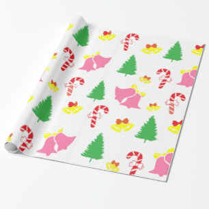 Papel De Regalo Patrón de Navidades verdes rosados modernos