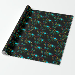 Papel De Regalo Patrón de neón retro de gamer