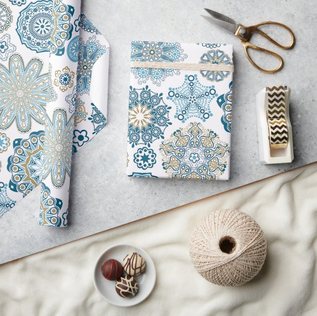 Papel De Regalo Patrón de nevadas de Mandala floral festiva (Artesanía)