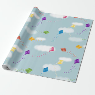 Papel De Regalo Patrón de niños de cometas voladoras multicolores