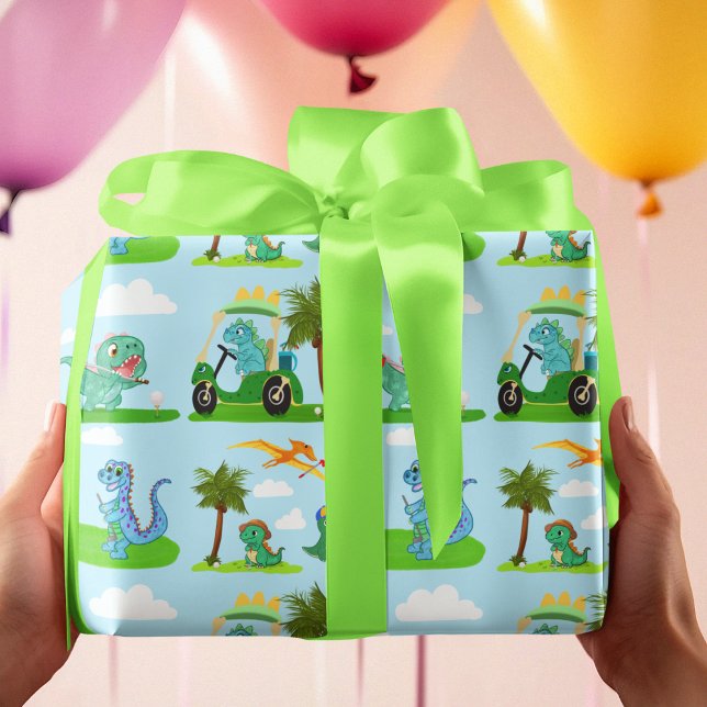 Papel De Regalo Patrón de niños de golf de Dinosaur Adorable (Subido por el creador)