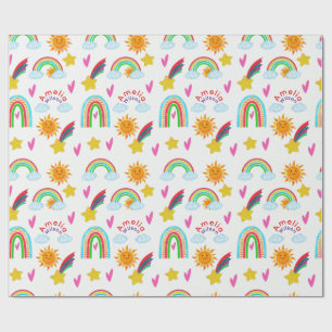 Papel De Regalo Patrón de nombre de arcoíris soleado y estrella fe
