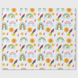 Papel De Regalo Patrón de nombre de arcoíris soleado y estrella fe