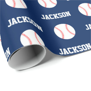 Papel De Regalo Patrón de nombre de béisbol Marina Azul