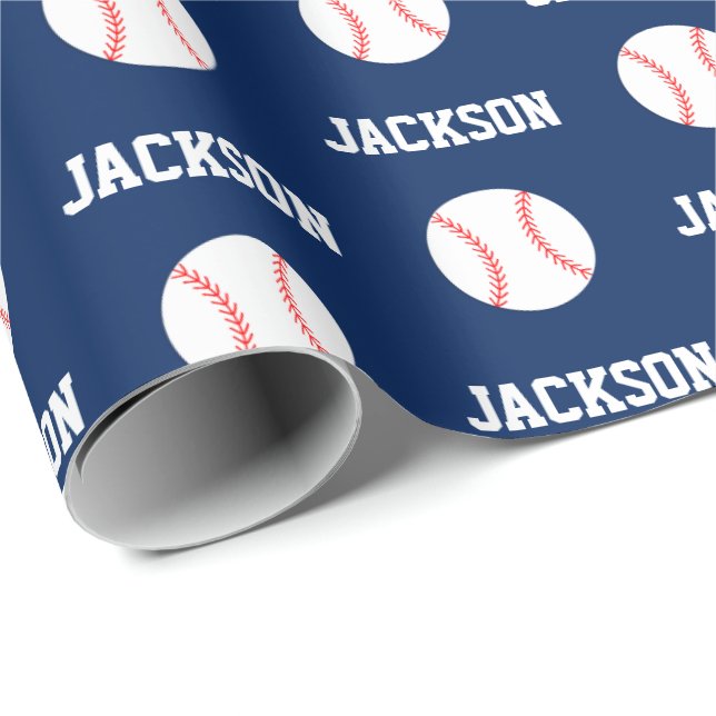 Papel De Regalo Patrón de nombre de béisbol Marina Azul (Esquina del rollo)