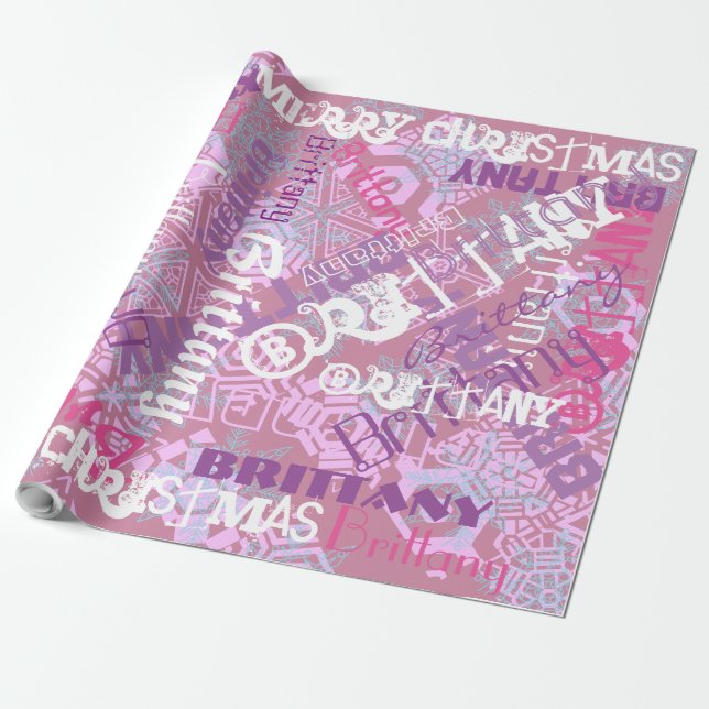 Papel De Regalo Patrón de nombre morado rosado malva en cualquier  (Desenrollado)