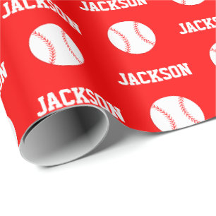 Papel De Regalo Patrón de nombres de béisbol rojo