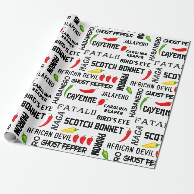 Papel De Regalo Patrón de nombres de Pepper Chili | Cocina jamaiqu (Desenrollado)
