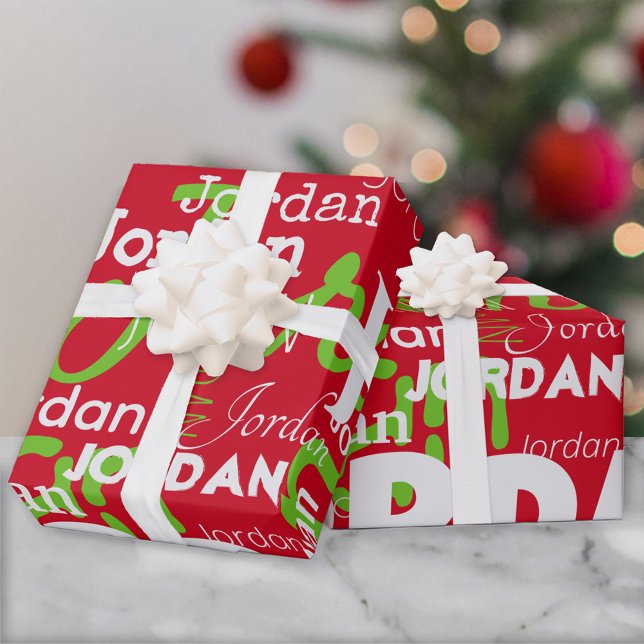 Papel De Regalo Patrón de nombres repetitivos Navidades rojos blan (Subido por el creador)