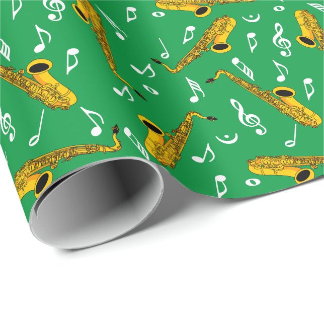Papel De Regalo Patrón de notas de música saxofónica (Esquina del rollo)