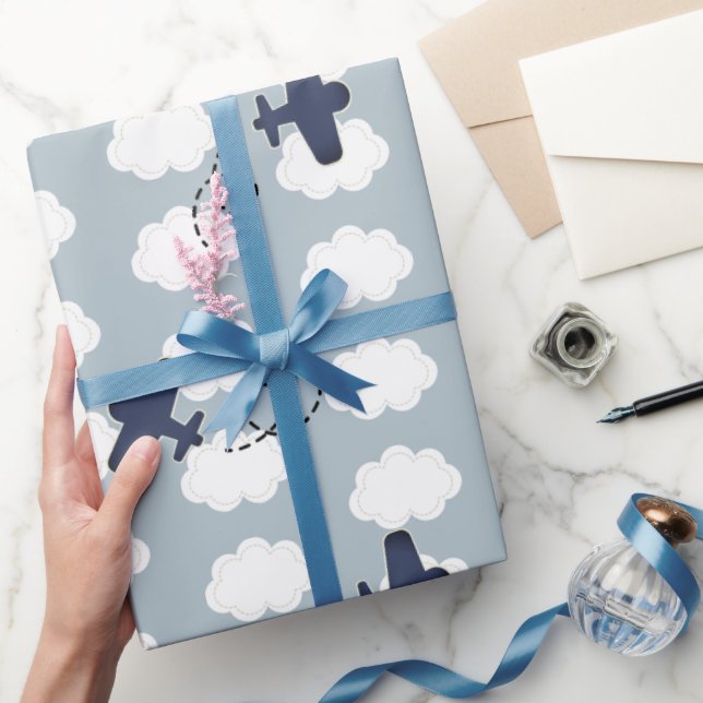 Papel De Regalo Patrón de nubes del avión cielo azul (Regalar)